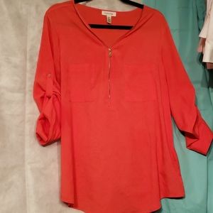 Coral zipper blouse